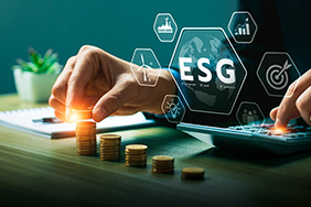 ESG principles displayed on futuristic digital graphics