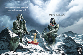 Cartoon Eiger, Mönch, Jungfrau, Helvetia, Tell