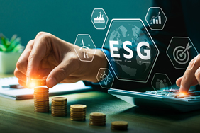 Coins, calculator, and the symbols of “Environmental, Social, and Governance (ESG)”