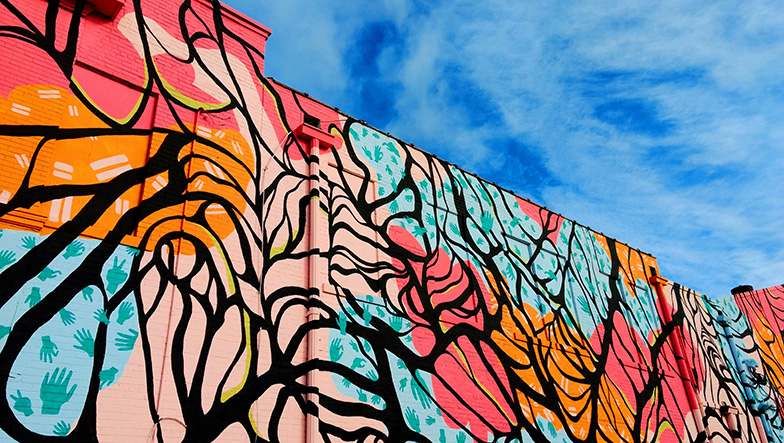 mural with blue sky