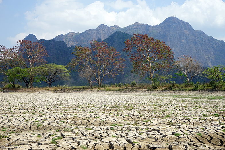 Dry pond near mountains
