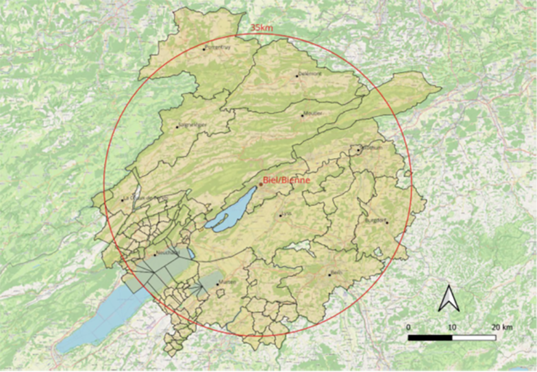 Karte des Projektperimeters der interkantonalen Modellregion
