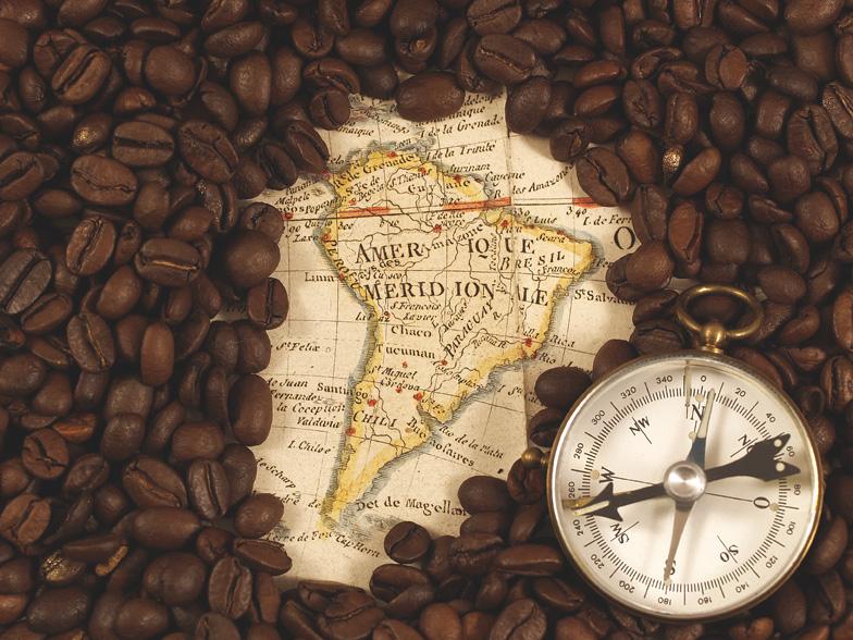 compass, coffee, and South America