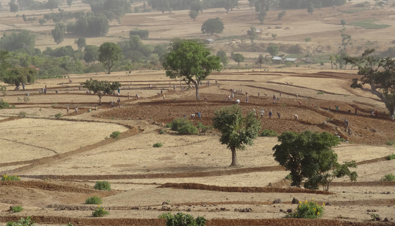 Farmers working dry land in Ethiopia