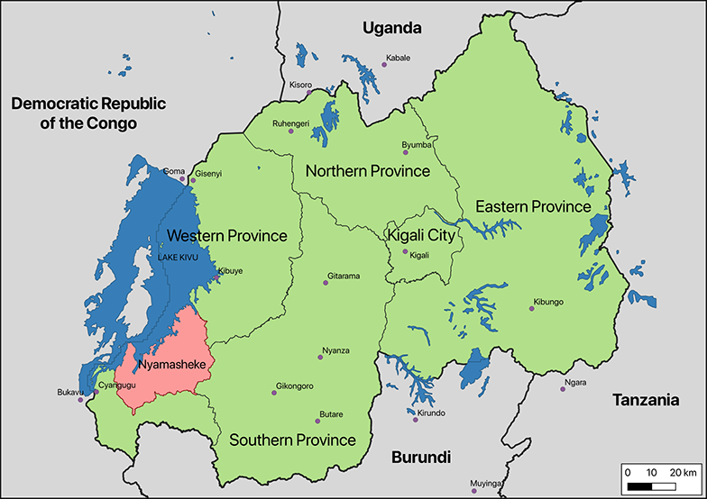Map of Rwanda, locating the Nyamasheke district