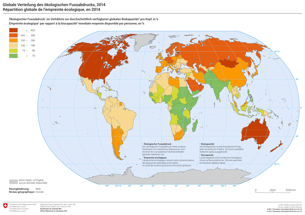 Oekologischer Fussabdruck, globale Verteilung 2014